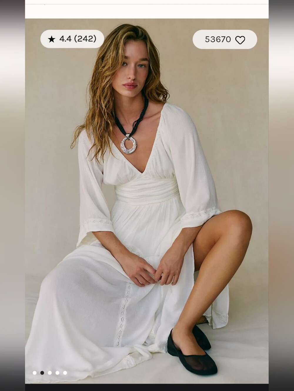 Free People White Boho Maxi Dress with Smocked Waist - Picture 12 of 13